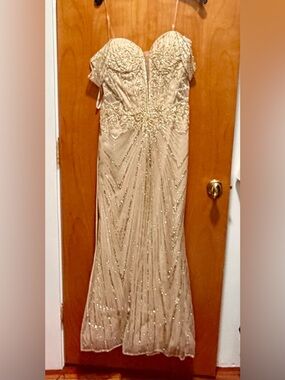 Beaded Champagne Maxi Dress with corset and Structured Bust